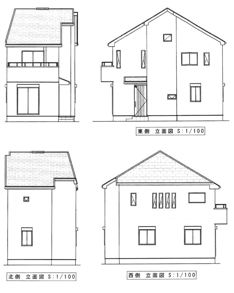 白糸台新築　立面図